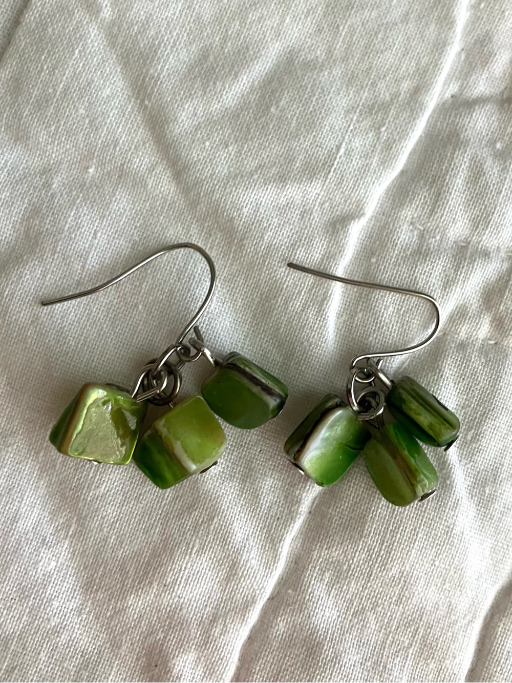 Vintage Olive green beaded artisan dangle earrings Y2K